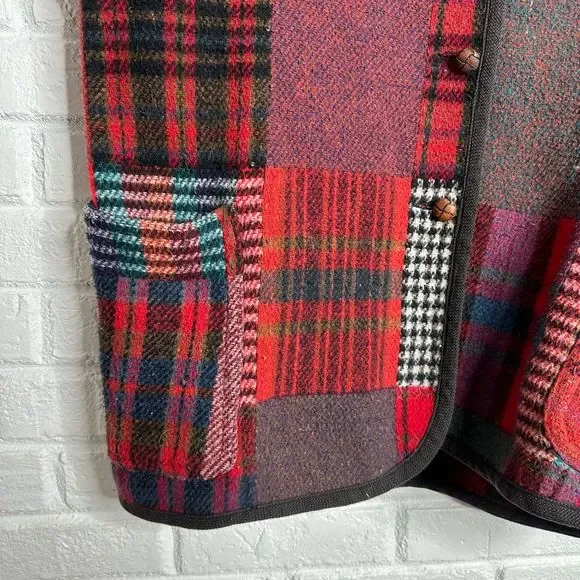 🚫🚫🚫🚫🚫Vintage Patchwork Shacket Jacket Wool Blend Plaid The Limited - Picture 2 of 5